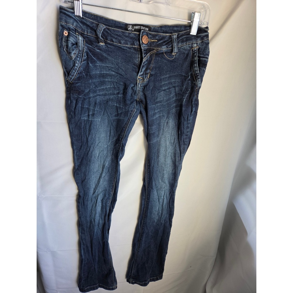 Project Eighteen Jeans Womens Dark Wash Skinny Low Rise Distressed Denim